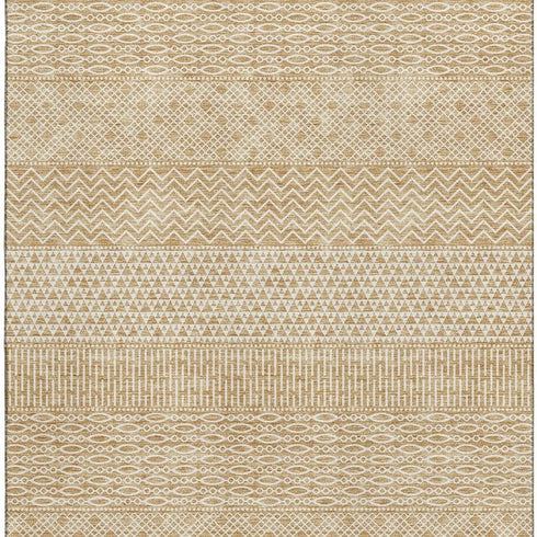 5' X 8' Gold And Ivory Striped Washable Area Rug With UV Protection