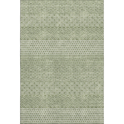 5' X 8' Green And Ivory Striped Washable Area Rug With UV Protection