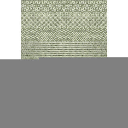 9' X 12' Green And Ivory Striped Washable Area Rug With UV Protection