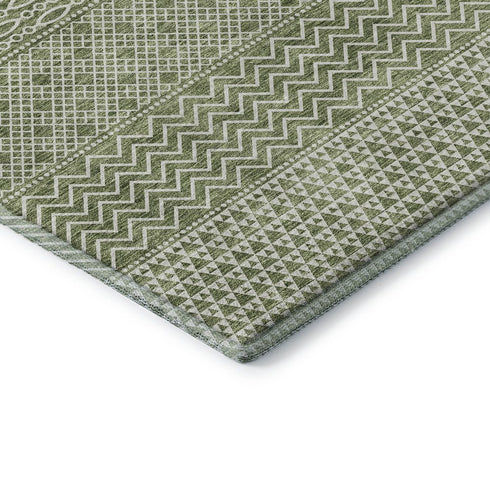9' X 12' Green And Ivory Striped Washable Area Rug With UV Protection