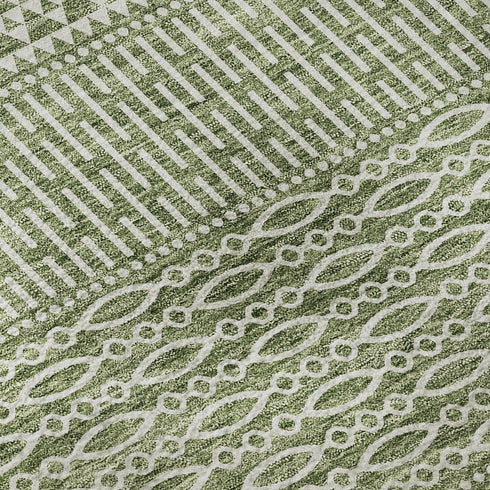 9' X 12' Green And Ivory Striped Washable Area Rug With UV Protection