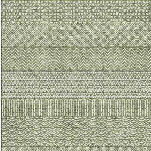 9' X 12' Green And Ivory Striped Washable Area Rug With UV Protection