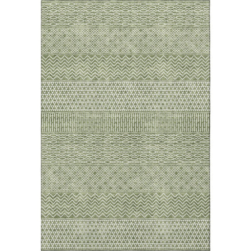 9' X 12' Green And Ivory Striped Washable Area Rug With UV Protection