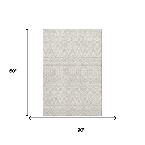 5' X 8' Ivory And Beige Striped Washable Area Rug With UV Protection