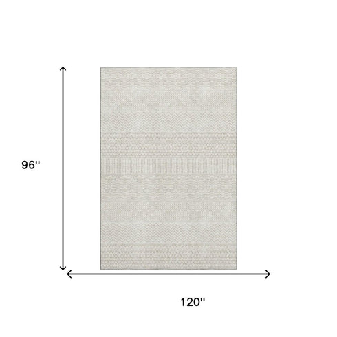 8' X 10' Ivory And Beige Striped Washable Area Rug With UV Protection