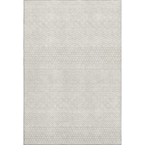 8' X 10' Ivory And Beige Striped Washable Area Rug With UV Protection