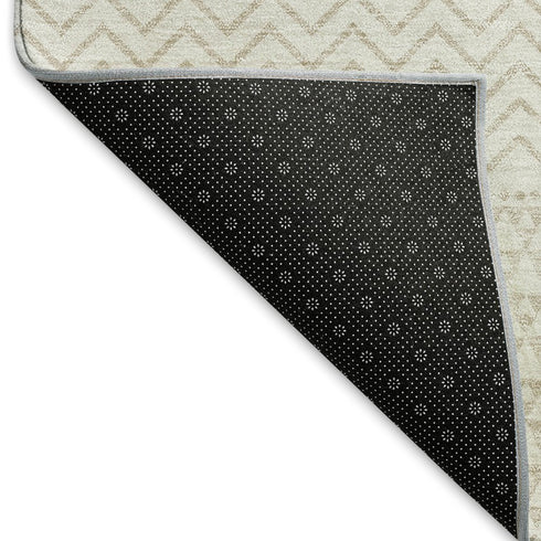 8' X 10' Ivory And Beige Striped Washable Area Rug With UV Protection