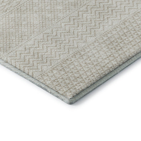 8' X 10' Ivory And Beige Striped Washable Area Rug With UV Protection