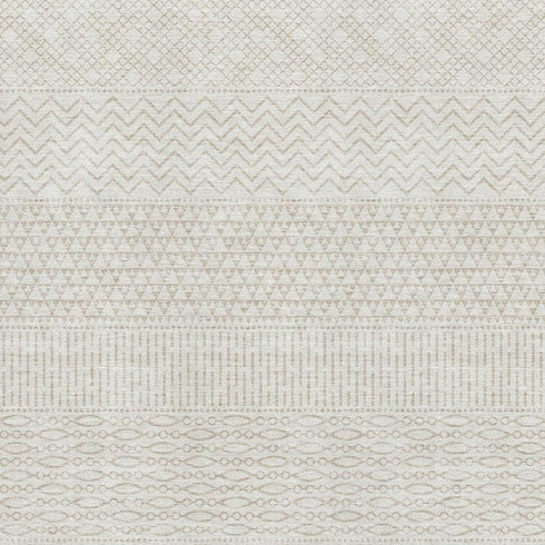 8' X 10' Ivory And Beige Striped Washable Area Rug With UV Protection