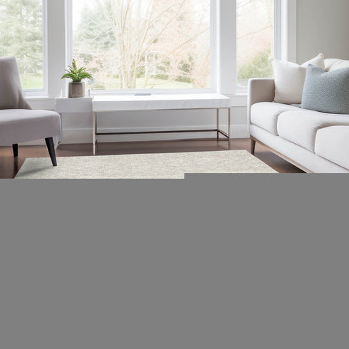 8' X 10' Ivory And Beige Striped Washable Area Rug With UV Protection