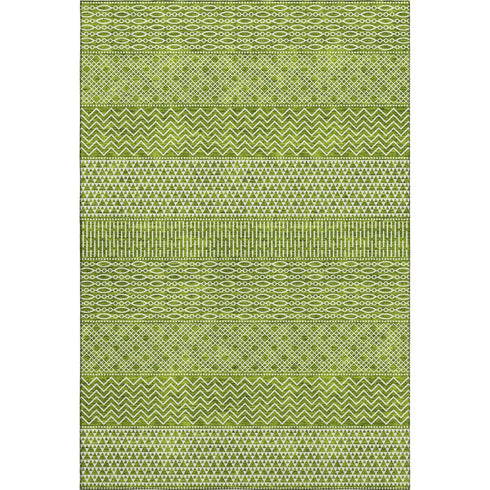 5' X 8' Lime Green And Ivory Striped Washable Area Rug With UV Protection