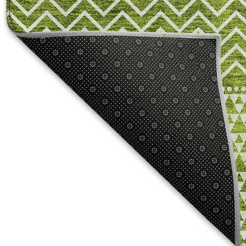 5' X 8' Lime Green And Ivory Striped Washable Area Rug With UV Protection