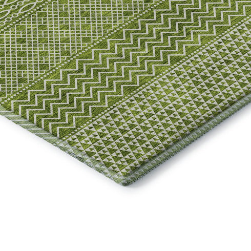 5' X 8' Lime Green And Ivory Striped Washable Area Rug With UV Protection