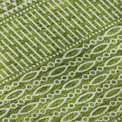 5' X 8' Lime Green And Ivory Striped Washable Area Rug With UV Protection