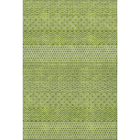 5' X 8' Lime Green And Ivory Striped Washable Area Rug With UV Protection