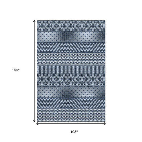 9' X 12' Navy Blue And Ivory Striped Washable Area Rug With UV Protection