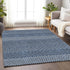 9' X 12' Navy Blue And Ivory Striped Washable Area Rug With UV Protection