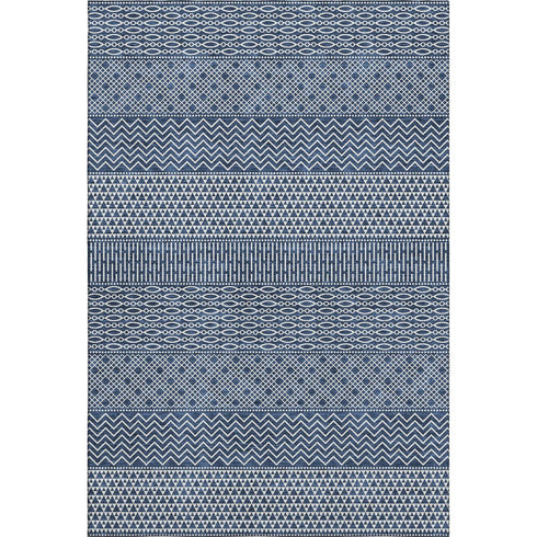 9' X 12' Navy Blue And Ivory Striped Washable Area Rug With UV Protection