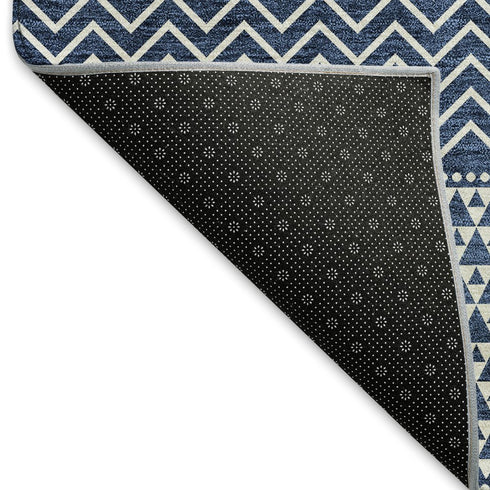 9' X 12' Navy Blue And Ivory Striped Washable Area Rug With UV Protection