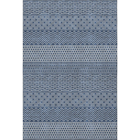 9' X 12' Navy Blue And Ivory Striped Washable Area Rug With UV Protection