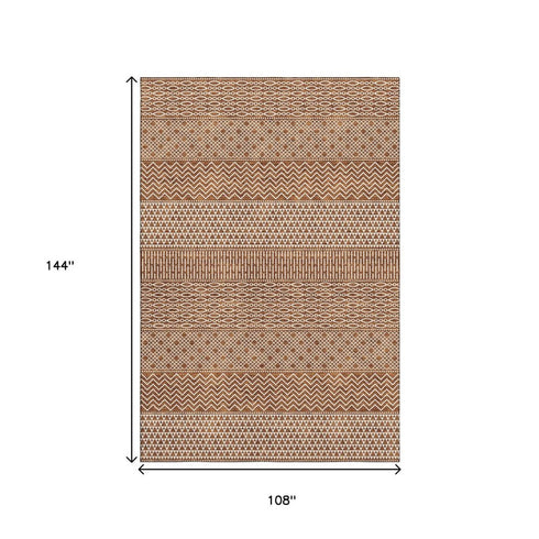 9' X 12' Rust And Ivory Striped Washable Area Rug With UV Protection