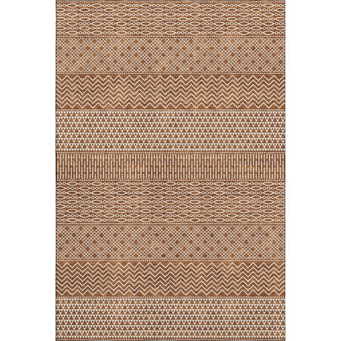 9' X 12' Rust And Ivory Striped Washable Area Rug With UV Protection