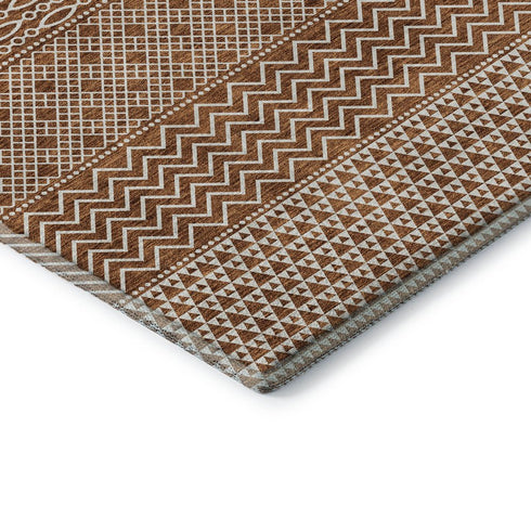 9' X 12' Rust And Ivory Striped Washable Area Rug With UV Protection