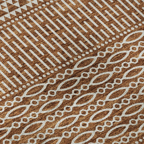 9' X 12' Rust And Ivory Striped Washable Area Rug With UV Protection
