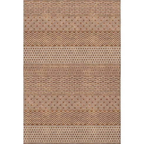 9' X 12' Rust And Ivory Striped Washable Area Rug With UV Protection