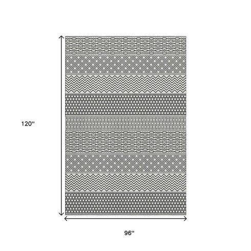 8' X 10' White And Black Striped Washable Area Rug With UV Protection