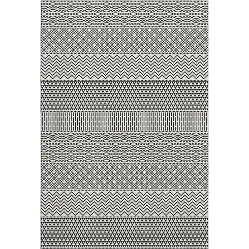 8' X 10' White And Black Striped Washable Area Rug With UV Protection