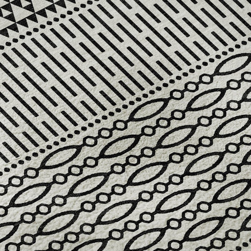 8' X 10' White And Black Striped Washable Area Rug With UV Protection