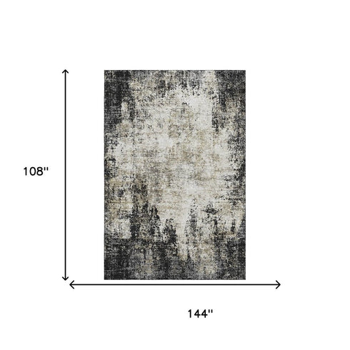 9' X 12' Black And Ivory Abstract Washable Area Rug With UV Protection