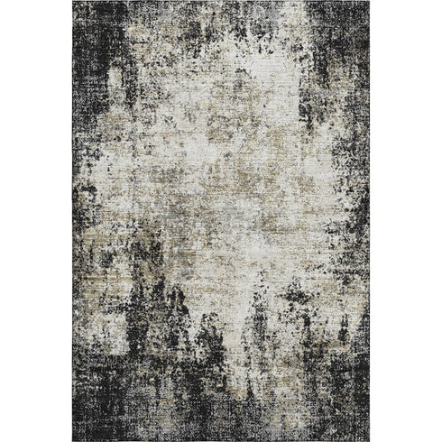 9' X 12' Black And Ivory Abstract Washable Area Rug With UV Protection