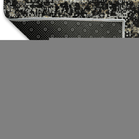9' X 12' Black And Ivory Abstract Washable Area Rug With UV Protection