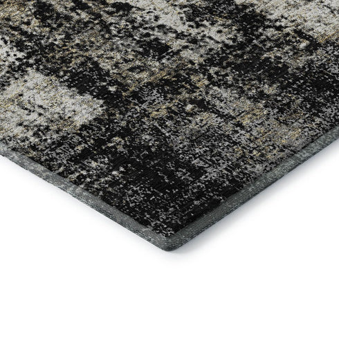 9' X 12' Black And Ivory Abstract Washable Area Rug With UV Protection