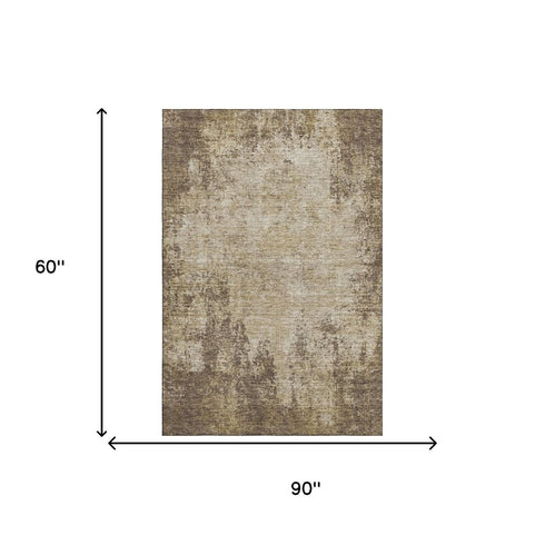 5' X 8' Brown And Beige Abstract Washable Area Rug With UV Protection