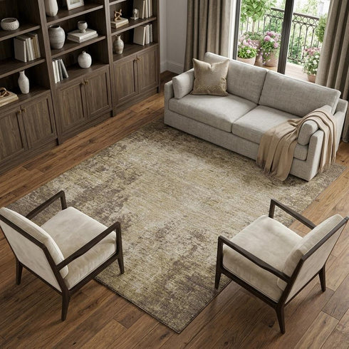 8' X 10' Brown And Beige Abstract Washable Area Rug With UV Protection