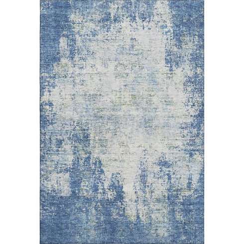 5' X 8' Denim Blue And Ivory Abstract Washable Area Rug With UV Protection