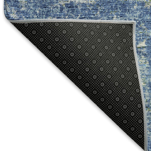 5' X 8' Denim Blue And Ivory Abstract Washable Area Rug With UV Protection