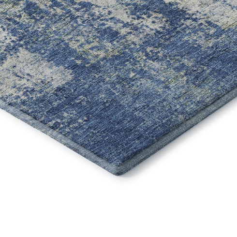 5' X 8' Denim Blue And Ivory Abstract Washable Area Rug With UV Protection