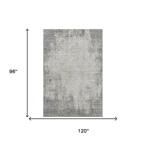 8' X 10' Gray And Ivory Abstract Washable Area Rug With UV Protection