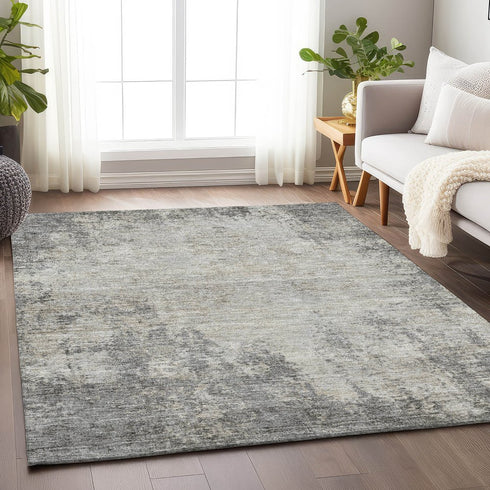 8' X 10' Gray And Ivory Abstract Washable Area Rug With UV Protection