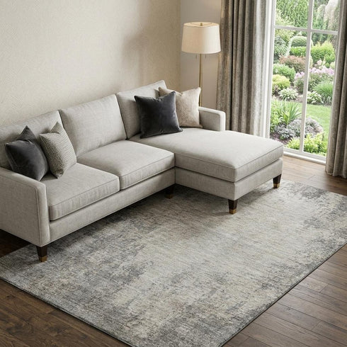 8' X 10' Gray And Ivory Abstract Washable Area Rug With UV Protection