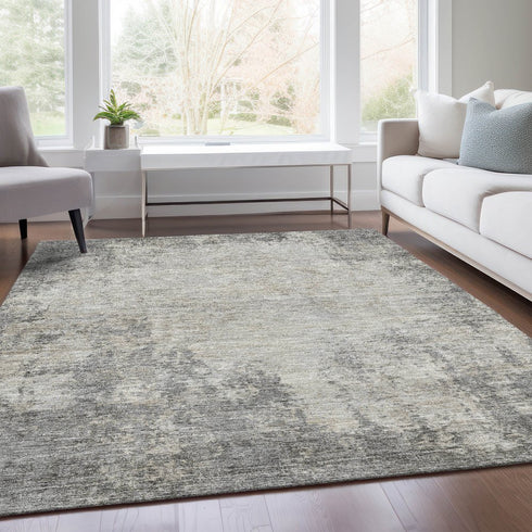 8' X 10' Gray And Ivory Abstract Washable Area Rug With UV Protection