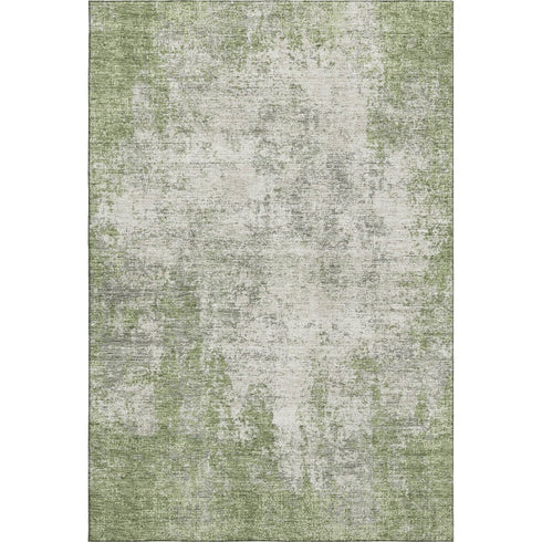 5' X 8' Green And Ivory Abstract Washable Area Rug With UV Protection