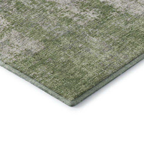 5' X 8' Green And Ivory Abstract Washable Area Rug With UV Protection