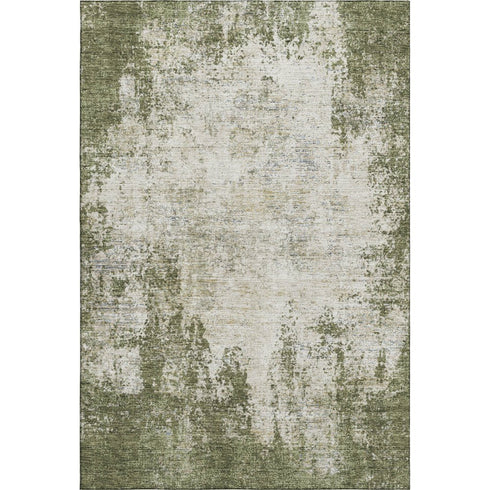 5' X 8' Olive Green And Ivory Abstract Washable Area Rug With UV Protection