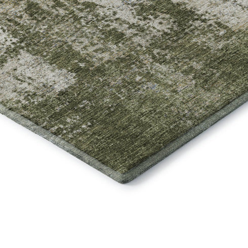 5' X 8' Olive Green And Ivory Abstract Washable Area Rug With UV Protection