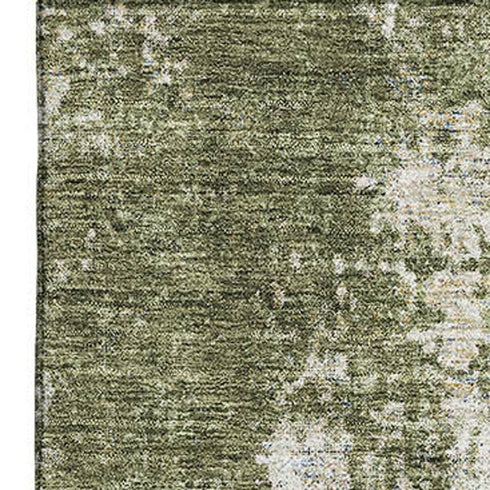 5' X 8' Olive Green And Ivory Abstract Washable Area Rug With UV Protection